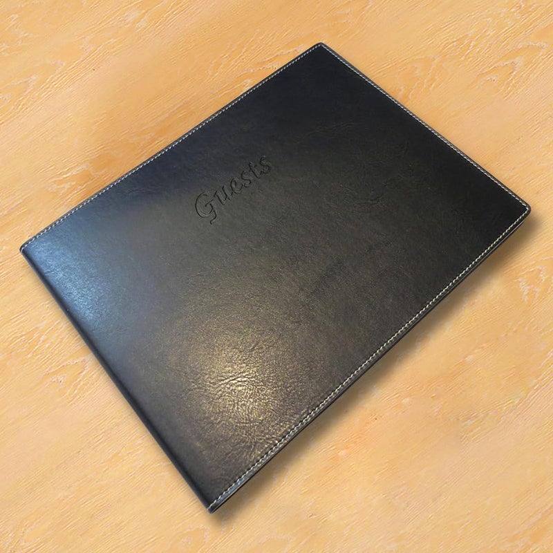 Fiorentina Leather Guest Book Soft Cover Italian with Guests Embossed on Cover Collection (Black) - Image 4